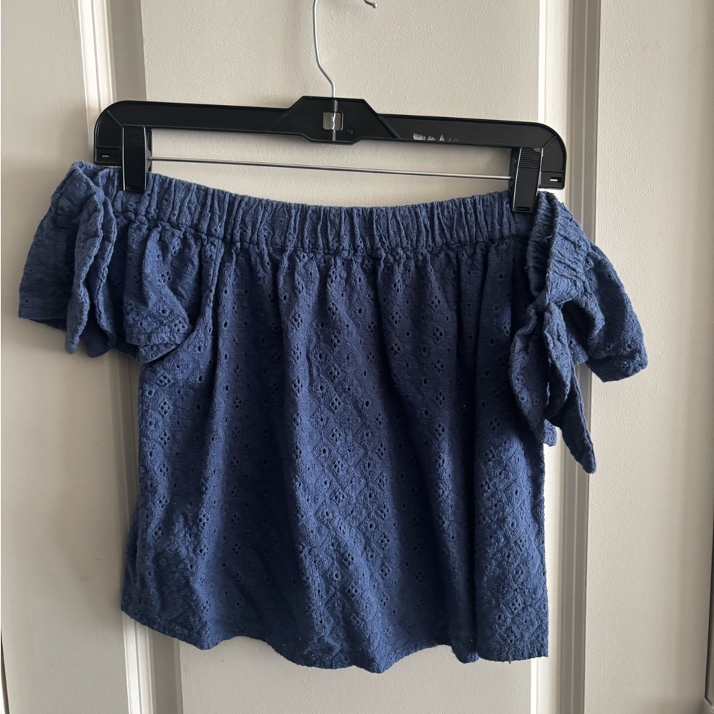 Off-Shoulder Eyelet Top in Navy